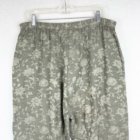 Vintage CP Shades Jaquard Floral Flax Blend Elastic Waist Pull On Pant Tan Sz M - Picture 10 of 13